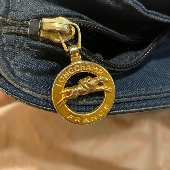 AUTHENTIC LONGCHAMP NAVY LEATHER SHOULDER/TOTE BAG WITH ZIPPER CLOSURE - Picture 5 of 16